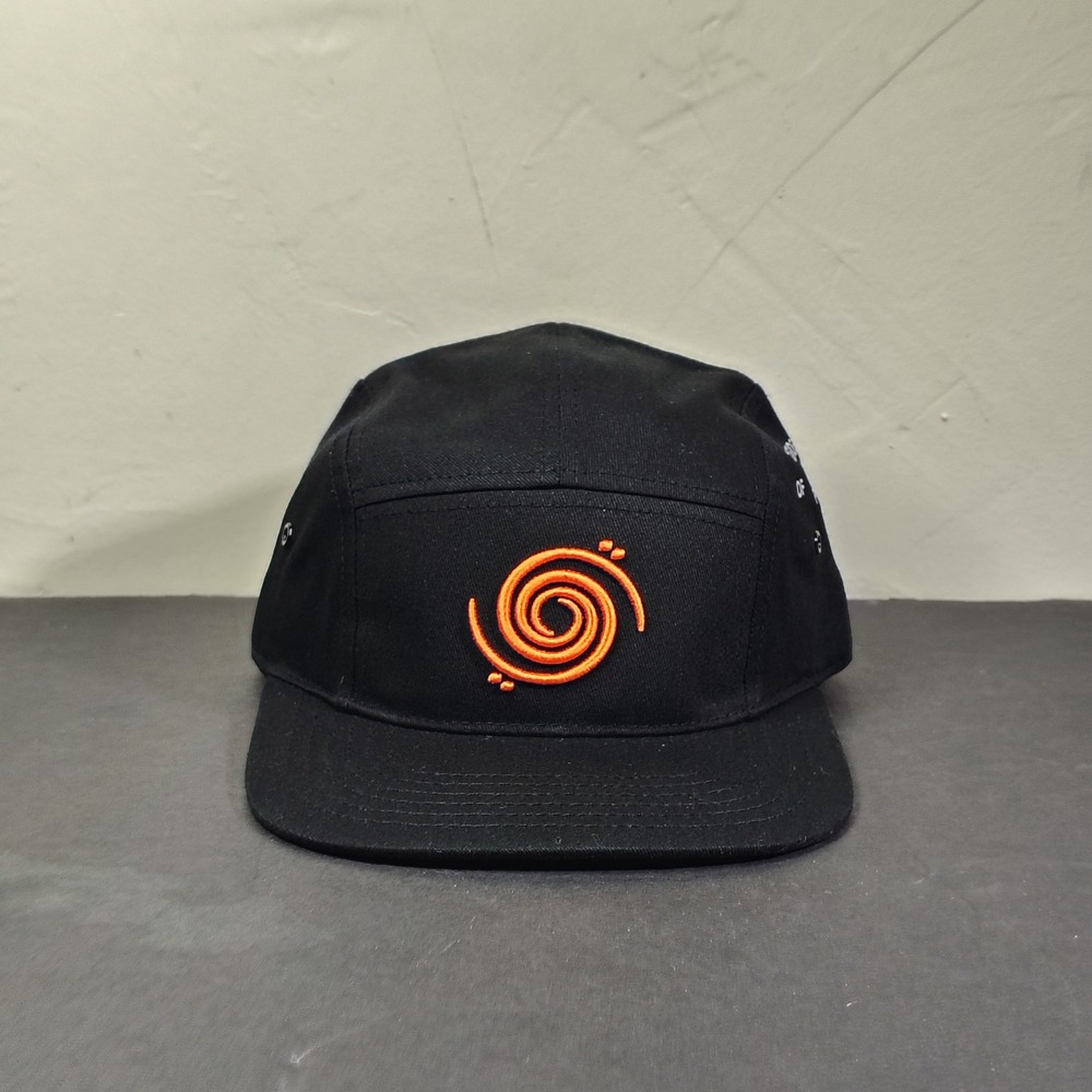 Out of Bounds 5 Panel Hat Mens OSFA Black Orange Spiral Logo Camper Strapback
